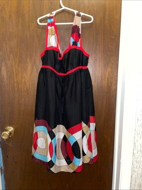 Twenty-One size M babydoll-style dress-black and red w/geometric print